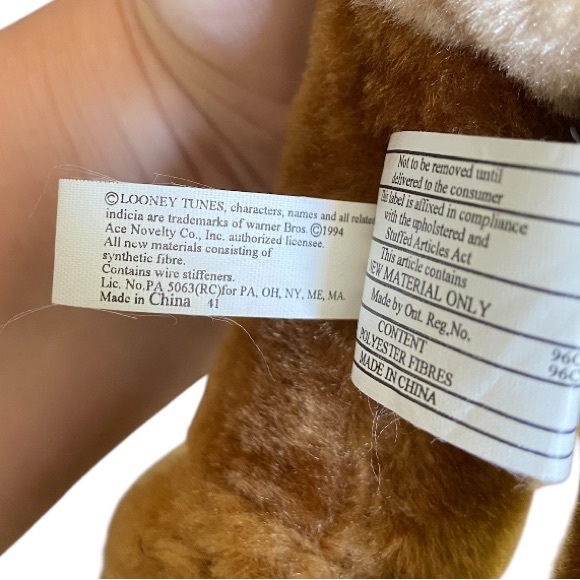 Wile E Coyote 17” Plush Doll Looney Tunes Vintage 1994 Ace NWT Collector Cartoon - Picture 5 of 5